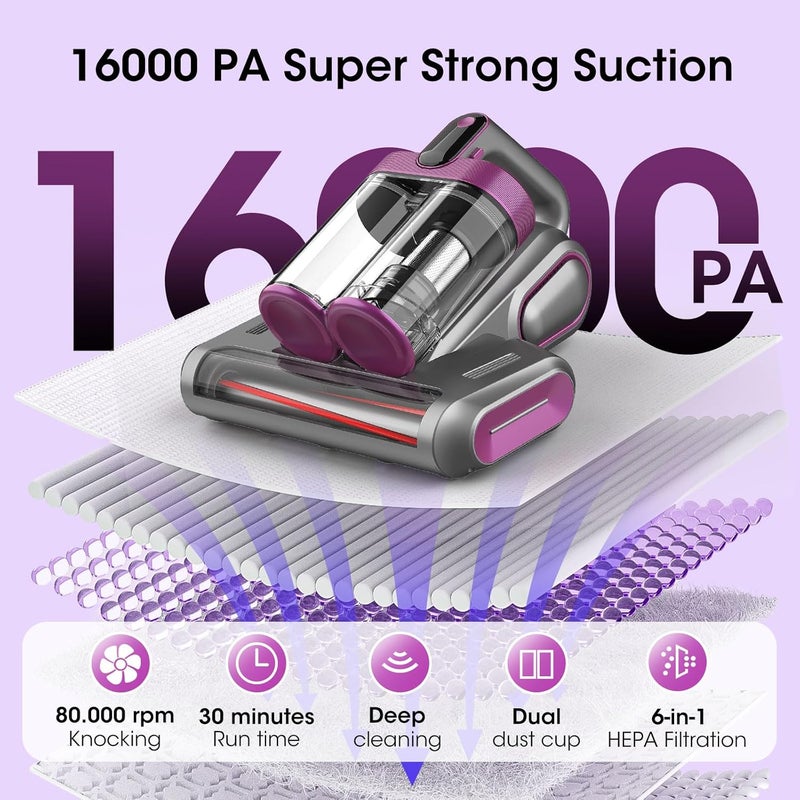 XIAOLANG Bed Mattress Vacuum Cleaner Cordless 16Kpa Handheld Vacuum, Vacuum Cleaner with 253.7nm UV-C Light,HEPA Filter & Ultrasonic, Portable Vacuums for Sofa Bed Couch Crib Gifts for Women her Man - Image 3